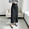 Spring and Summer Women's Pleated Solid Color Ankle-length Pants Elastic Waist Wide Leg Straight Female Trsouser Loose Straight Leg Pants