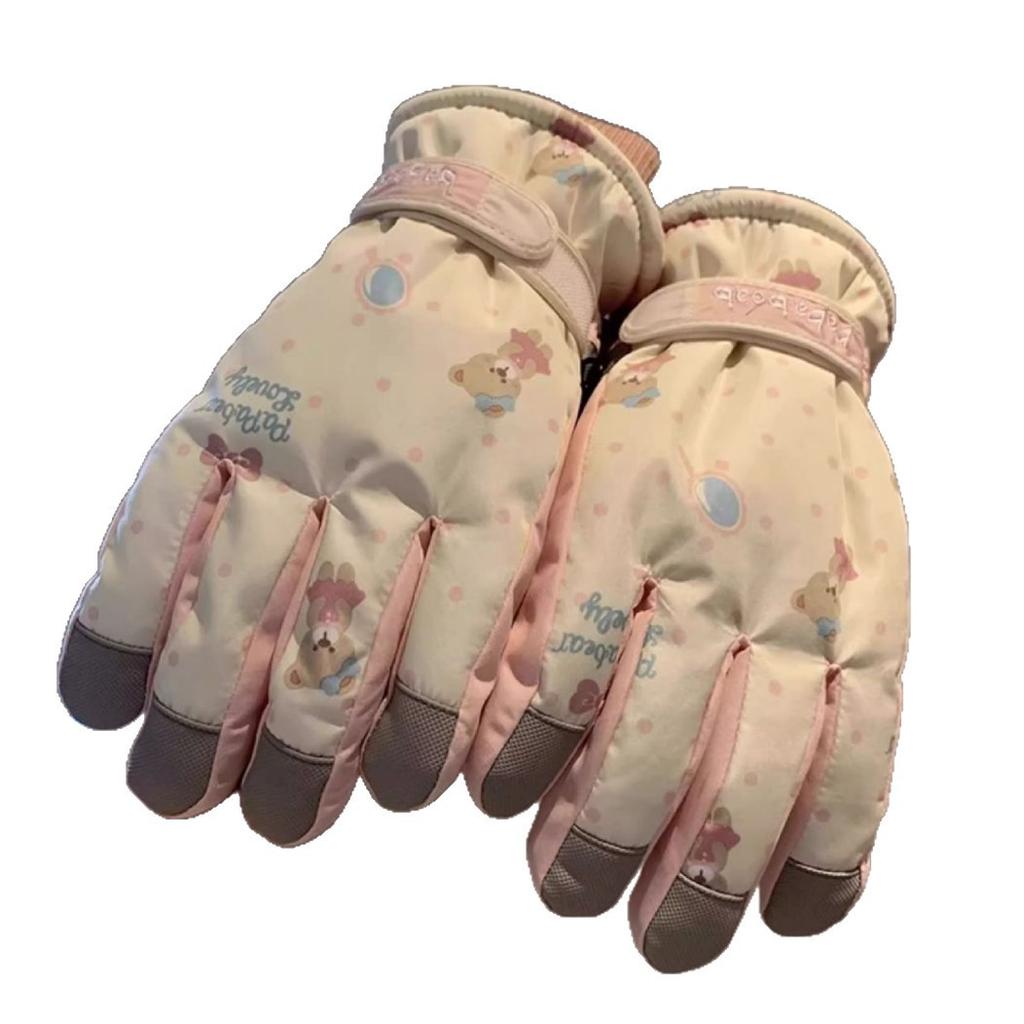 Ski gloves women's winter touch screen piled thickened warm cold windproof waterproof motorcycle riding gloves tide