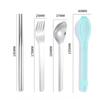 Cutlery Set with Storage Box Portable 304 Stainless Steel Spoon Fork Chopsticks for Camping Travel Durable Outdoor Dinnerware