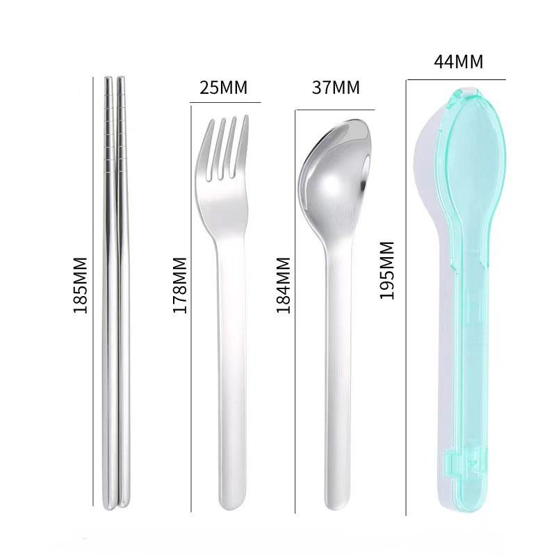 

Cutlery Set with Storage Box Portable 304 Stainless Steel Spoon Fork Chopsticks for Camping Travel Durable Outdoor Dinnerware зелёный