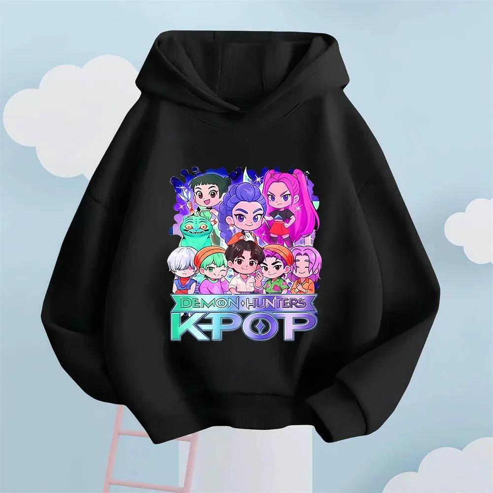 Korean KPop Devil Hunter Cartoon Girl Hooded Sweatshirt Warm Children's Wave Fashion Casual Top Casual Girls' Clothing