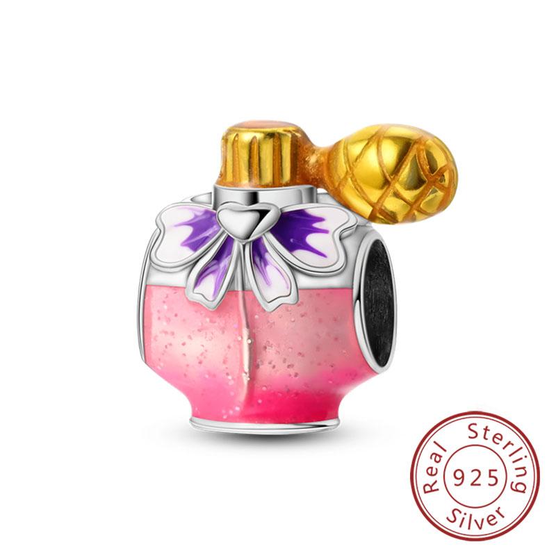 Fit Original Copper Charms Beads Bow Perfume Bottle Pink Charms For Women Fine Diy Birthday Jewelry Gifts