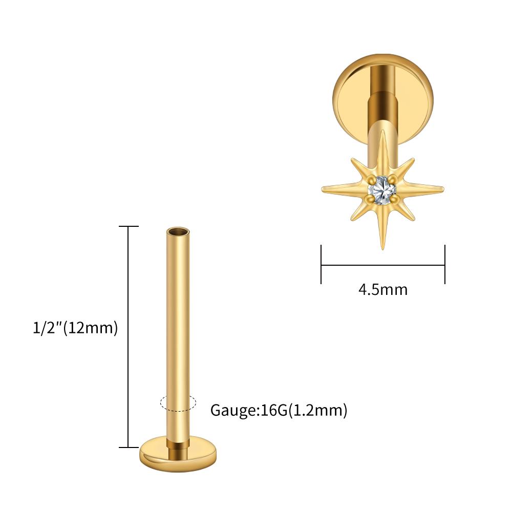 Right Grand ASTM F136 Titanium CZ North Star Flat Back Earring 16G Tiny Starburst Helix Cartilage Stud Earlobe Piercing Jewelry