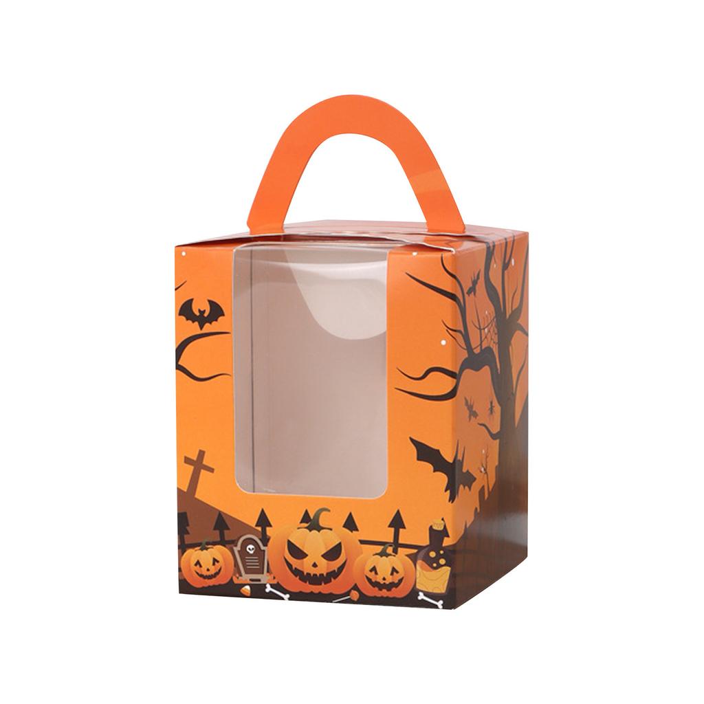 Halloween Kraft Paper Cupcake Box, Freestanding Container With Handle, Suitable For Halloween Party And Wedding Gift Wrapping