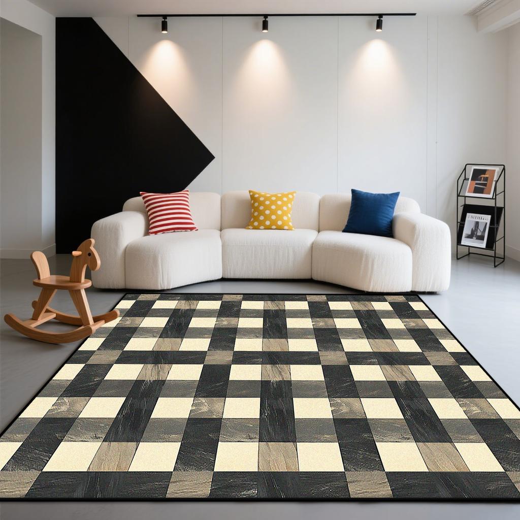 Fashion Plaid Style Living Room Carpet Modern Room Decoration Aesthetic Large Rugs Lounge Fluffy Soft Play Mat Washable Antiskid