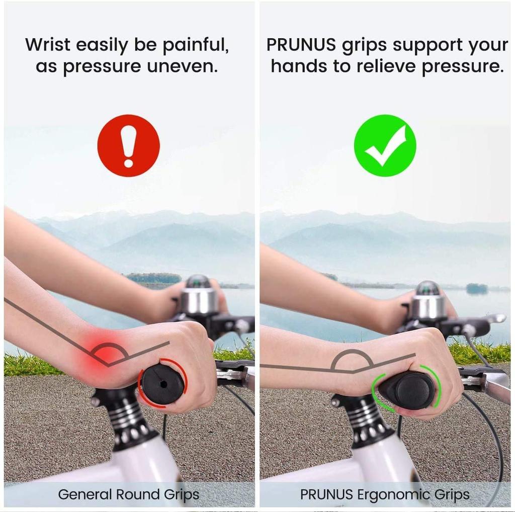 PRUNUS Short Bike Handlebar Rubber Ergonomic Bicycle Handlebar Grips for MTB Mountain BMX Grips, Anti-Slip
