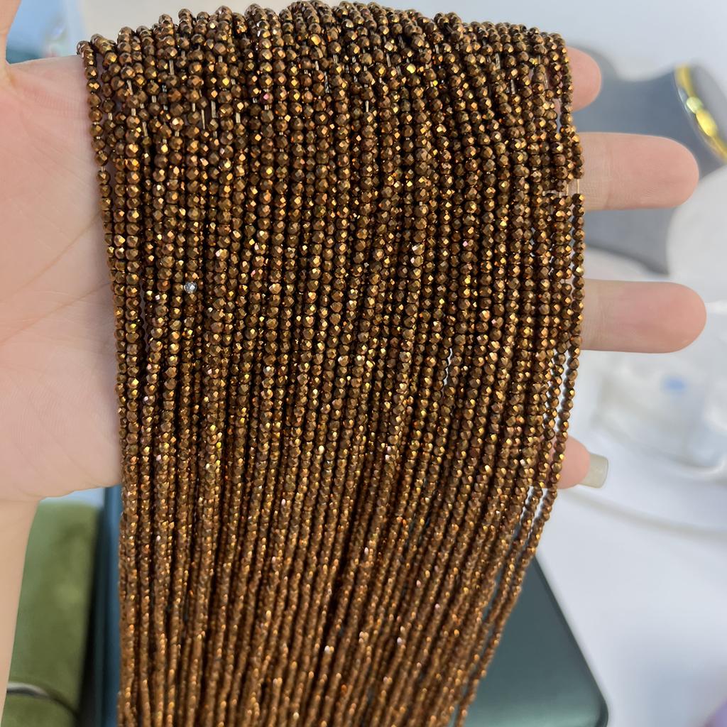 5String, Sparkling Bronze Gold Plated Glass Seed Beads 2mm/3mm, 38cm Strand, Dainty Loose Beads for DIY Y2K Bracelet Layering Necklace Jewelry Making