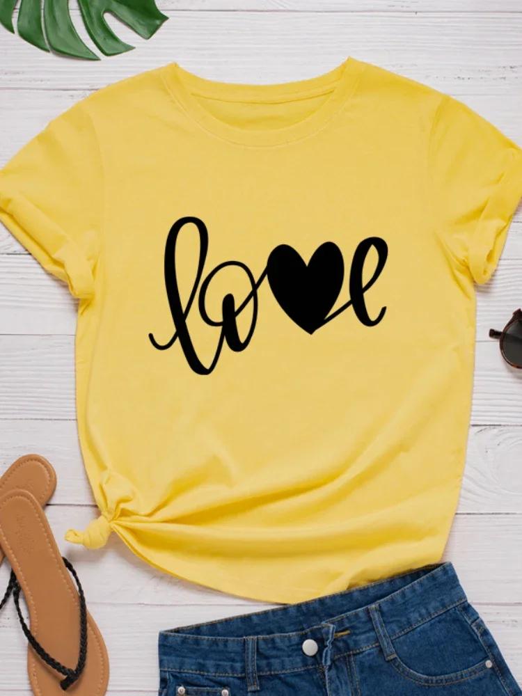 Heart Love Letter Print Women T Shirt Short Sleeve O Neck Loose Women Tshirt Ladies Tee Shirt Tops Clothes Camisetas Mujer