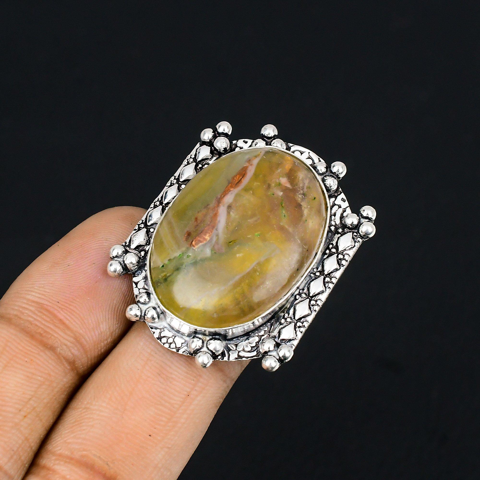 Natural Multi Fluorite Gemstone Solitaire Ring Size 6.5 925 Sterling Silver 6.5