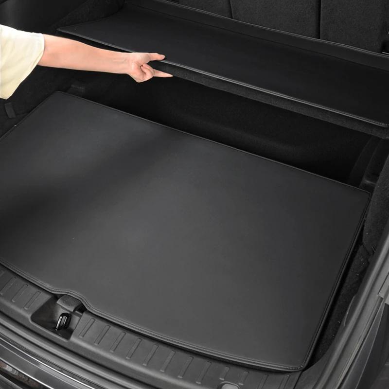 Leather Trunk Mats For Tesla Model Y Model 3 Highland Rear Trunk Protector Pad All Weather Split Dog Liner Pet Mat Anti-kick Pad