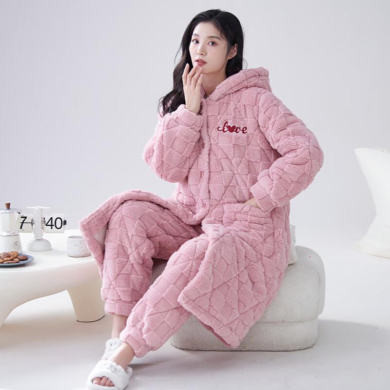 

Women s Coral Fleece Padded Pajama Set M