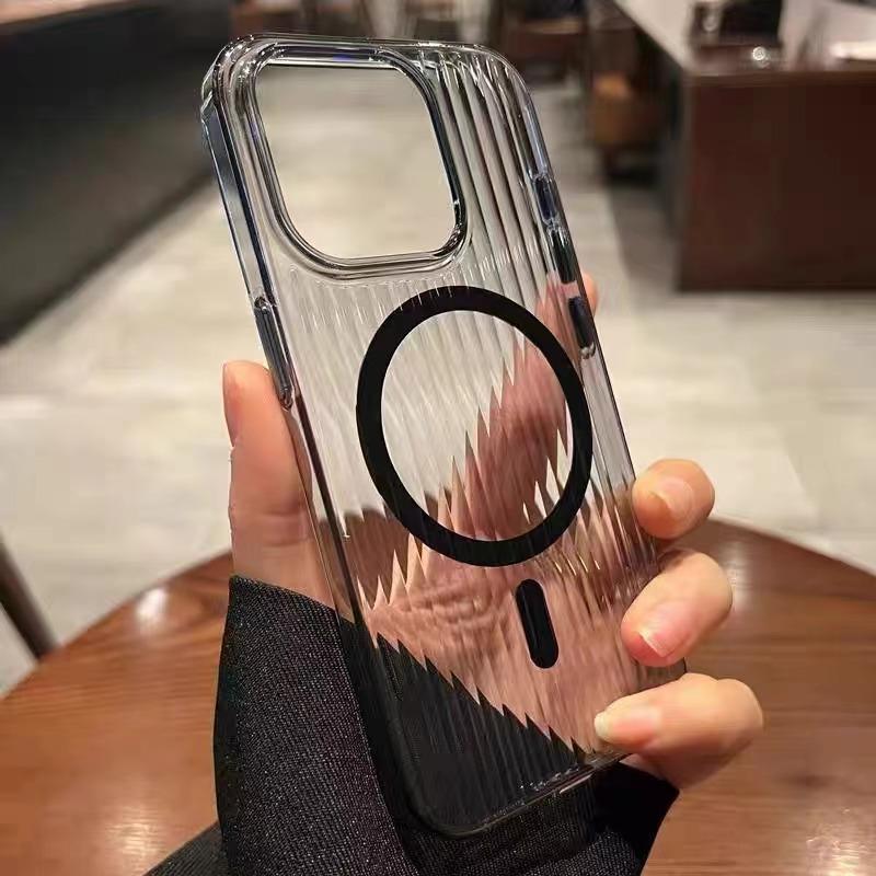 

Suitable for Ip16pro Phone Cases, Corrugated Grating Pattern Magnetic Case, Anti-drop Hard Case for Apple 12 Apple 15Plus
