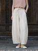 Johnature Women Vintage Bloomers Pants Summer Chinese Style Solid Color Trousers Pockets Soft Pants