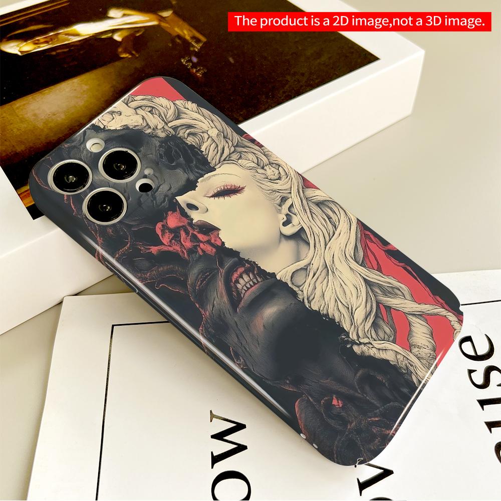 2DFlat Gothic Horror Face Split Design All inclusive film hard phone case, compatible with iPhone 18 Pro Max 17 16 15 14 13 12 11