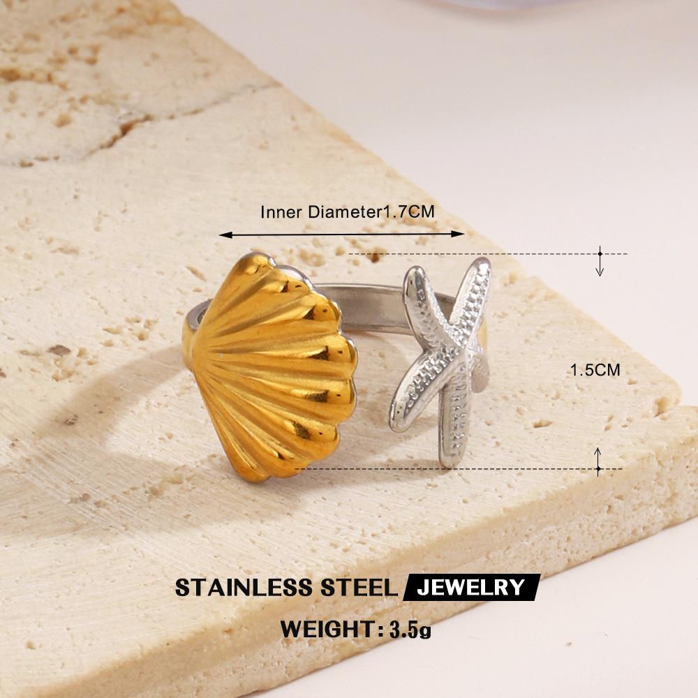 

Stainless Steel Two-Color Starfish seashell Rings for Women Simple Personality Jewelry Fashion Accessories resizable