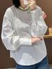 Rong Tai Women's 2026 White Puff Sleeve Stand Collar Shirt in Lightweight Chinese Style