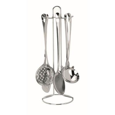 Ibili 759702 Set of 5 Supra Stainless Steel Utensils with Stand (Ladle, Skimmer, Spatula, Spoon and Fork)