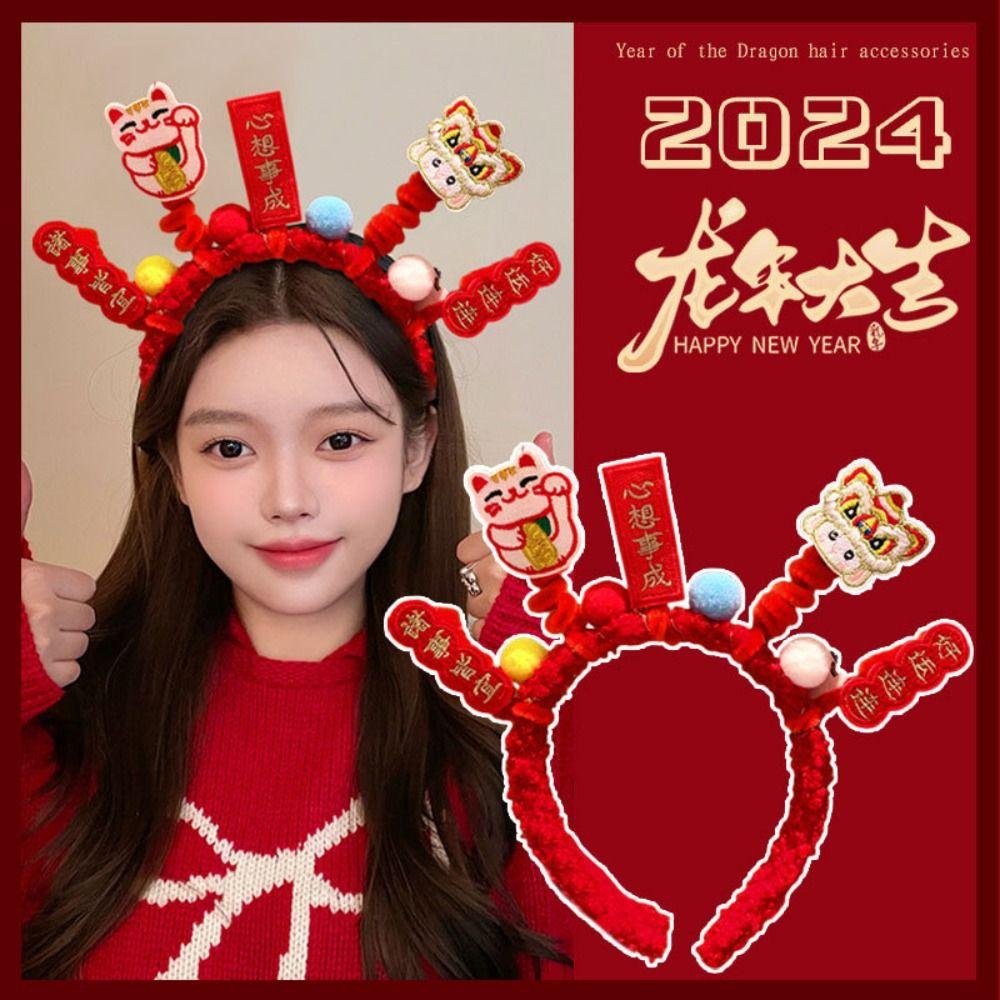 

Red Hairband Dragon Year Headband Cartoon New Year Headdress Cute 2024 Happy New Year Headband Men E