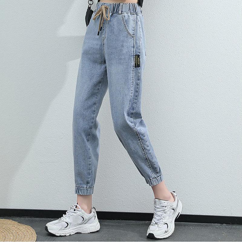 Jeans Damen Frühling Herbst Koreanische Version Hose mit hoher Taille Schlankmachend Gerades Bein Bündchen Haremshose