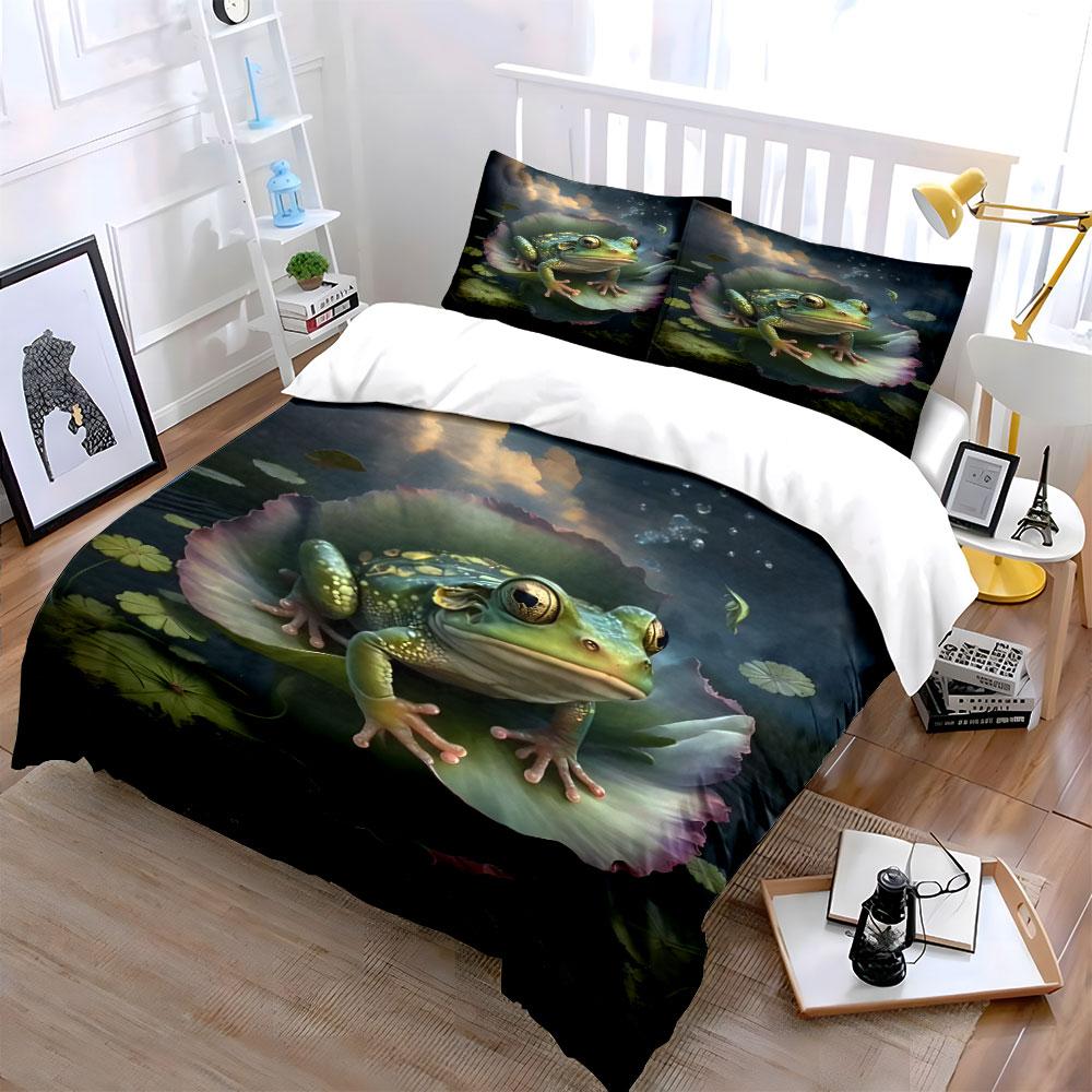 Frosch ruht auf Lotusblatt ruhige Nacht Druck Bettwäsche Set 1 Bettbezug 2 Kissenbezüge für Erwachsene und Kinder Luxus Geschenk