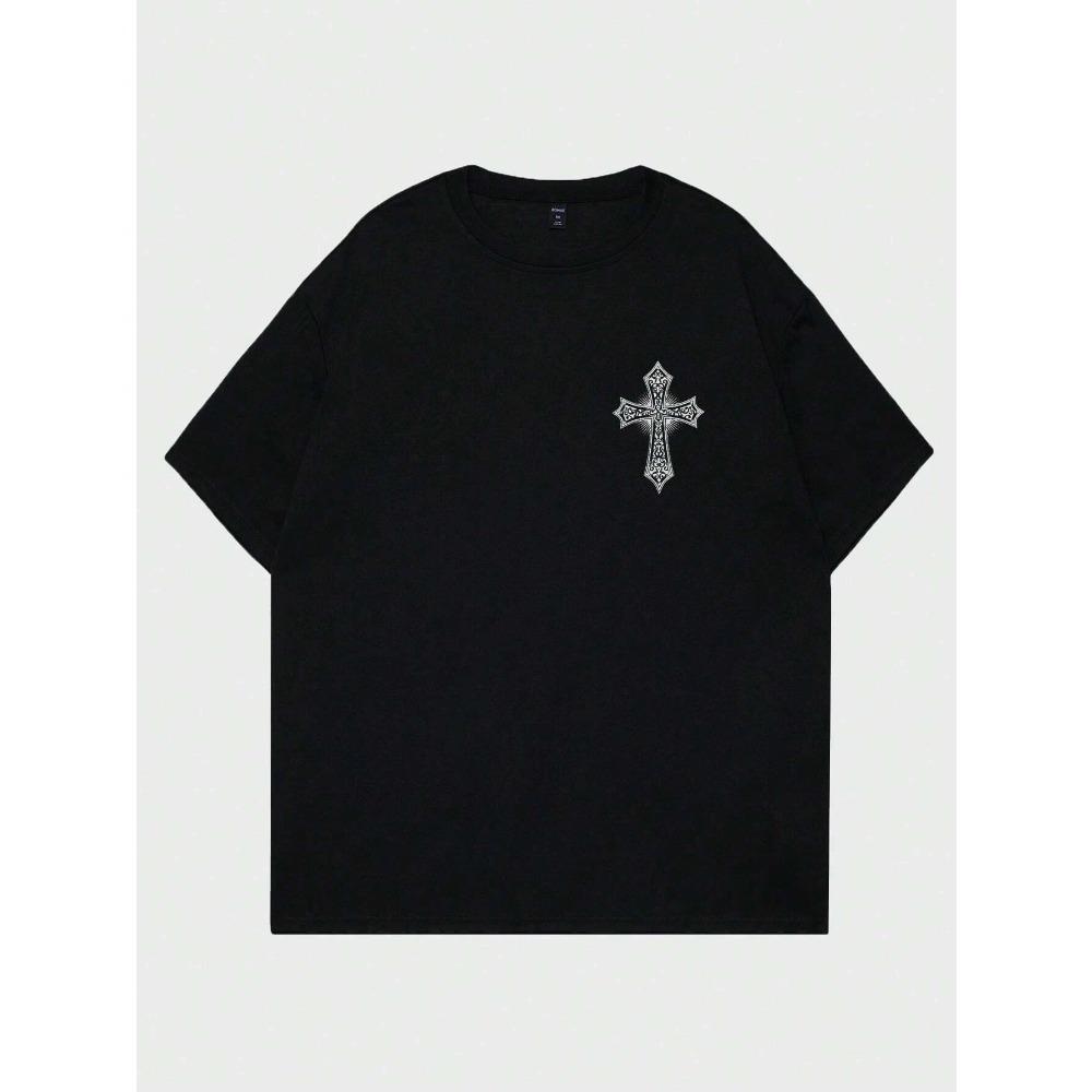 Haç Gotik Grafik Unisex Erkek Kadın Pamuklu Tişört Lüks Marka Moda Büyük Beden Üst Kısa Kollu Klasik Tişört Baskılı S-4xl