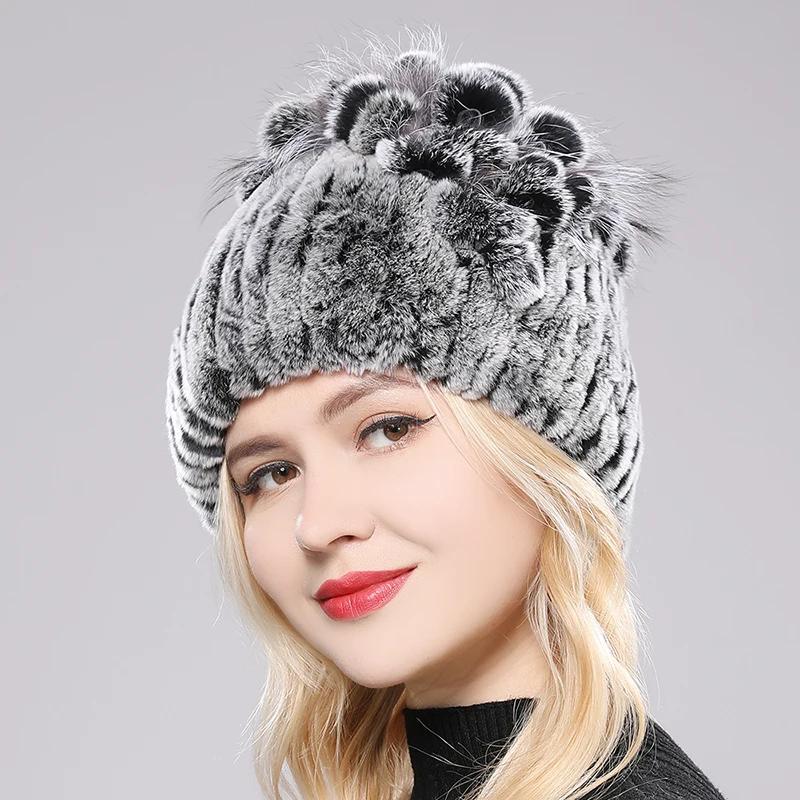 Pălărie cu blană caldă de iarnă pentru femei. Pălărie de vulpe din piele de iepure rege