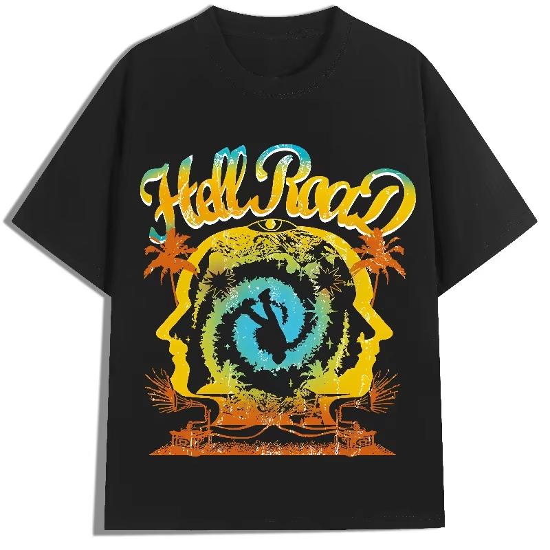 

Mens street fashion mens top round neck short sleeved Tshirt Y2K retro American punk hiphop gradient English letter print S