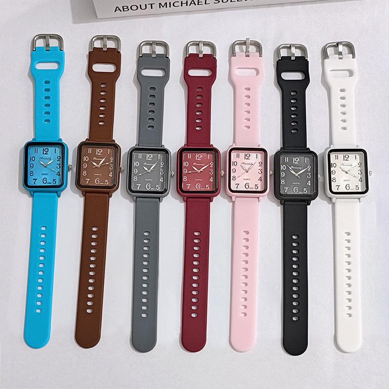 Women's Fashion Jelly Color Silicone Band Square Quartz Student Watch