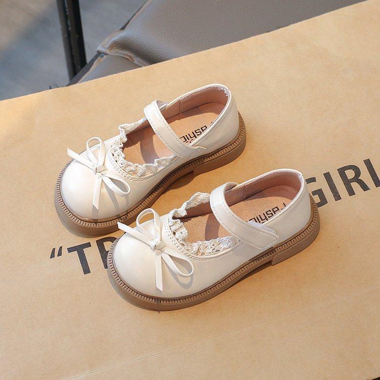 Girls  Lace Trim Bow Leather Mary Jane Shoes - Soft Sole Stylish Princess Shoes for Spring/Autumn 2025 30 (inner length 18.4 cm) бежевый