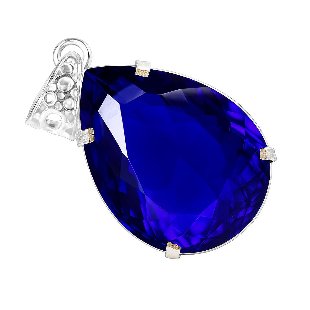 925 Sterling Silver 63.25 Ct CERTIFIED Blue Topaz Pendant Pear Cut Gemstone AI-89-NS