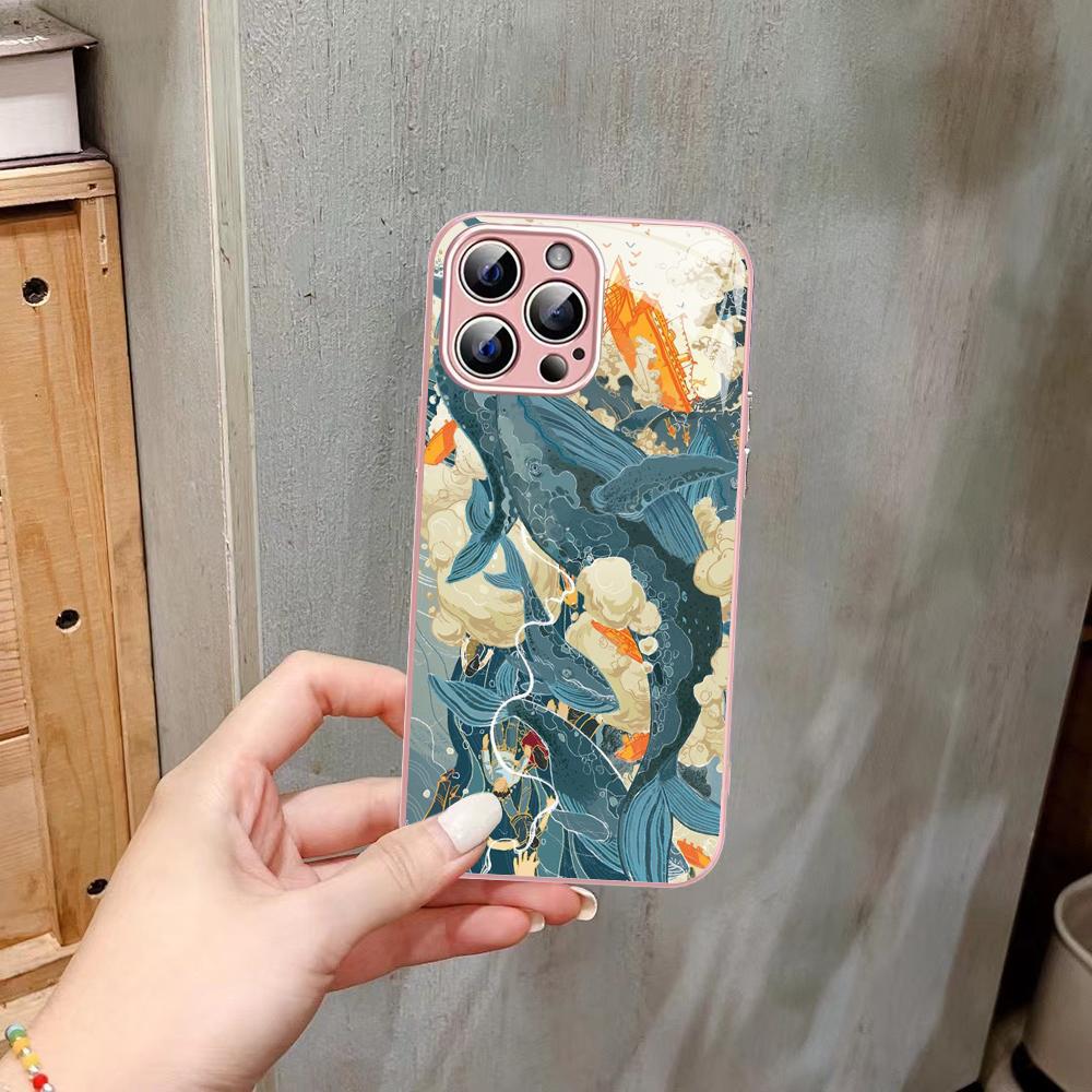 Whale Phone Case Tempered Glass For iphone 14 13 12 11 Pro Mini XS MAX 14Plus X XS XR Fundas