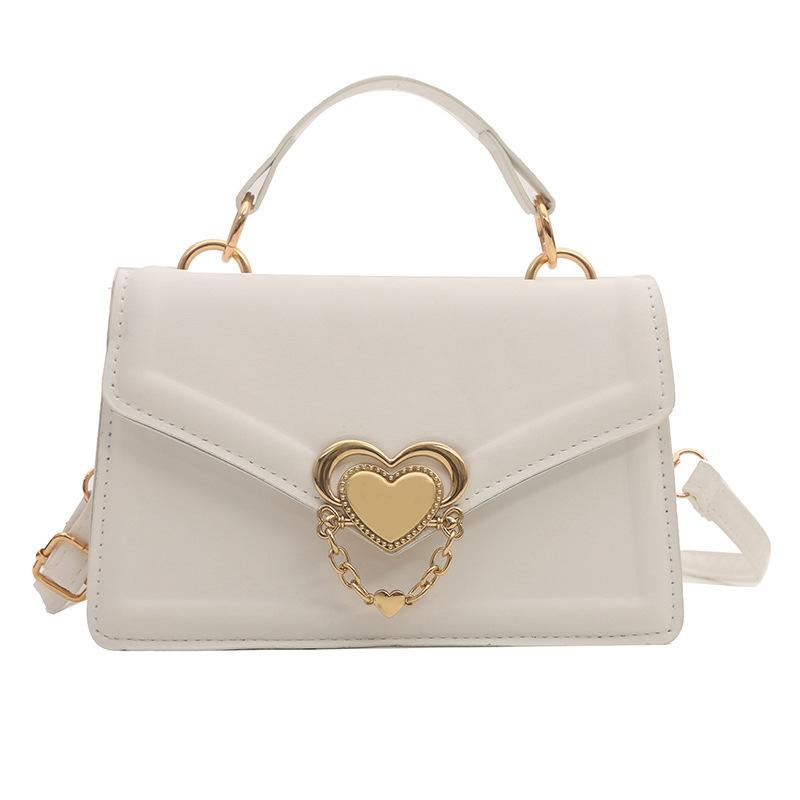 

Retro commuter texture love handbag 2024 summer ins leisure bag shoulder messenger bag foreign style small square bag білий
