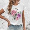 Elegant Vintage Style Flower Print T-shirt Top Summer Loose Breathable Women's T-shirt Fashion New Round Neck T-shirt
