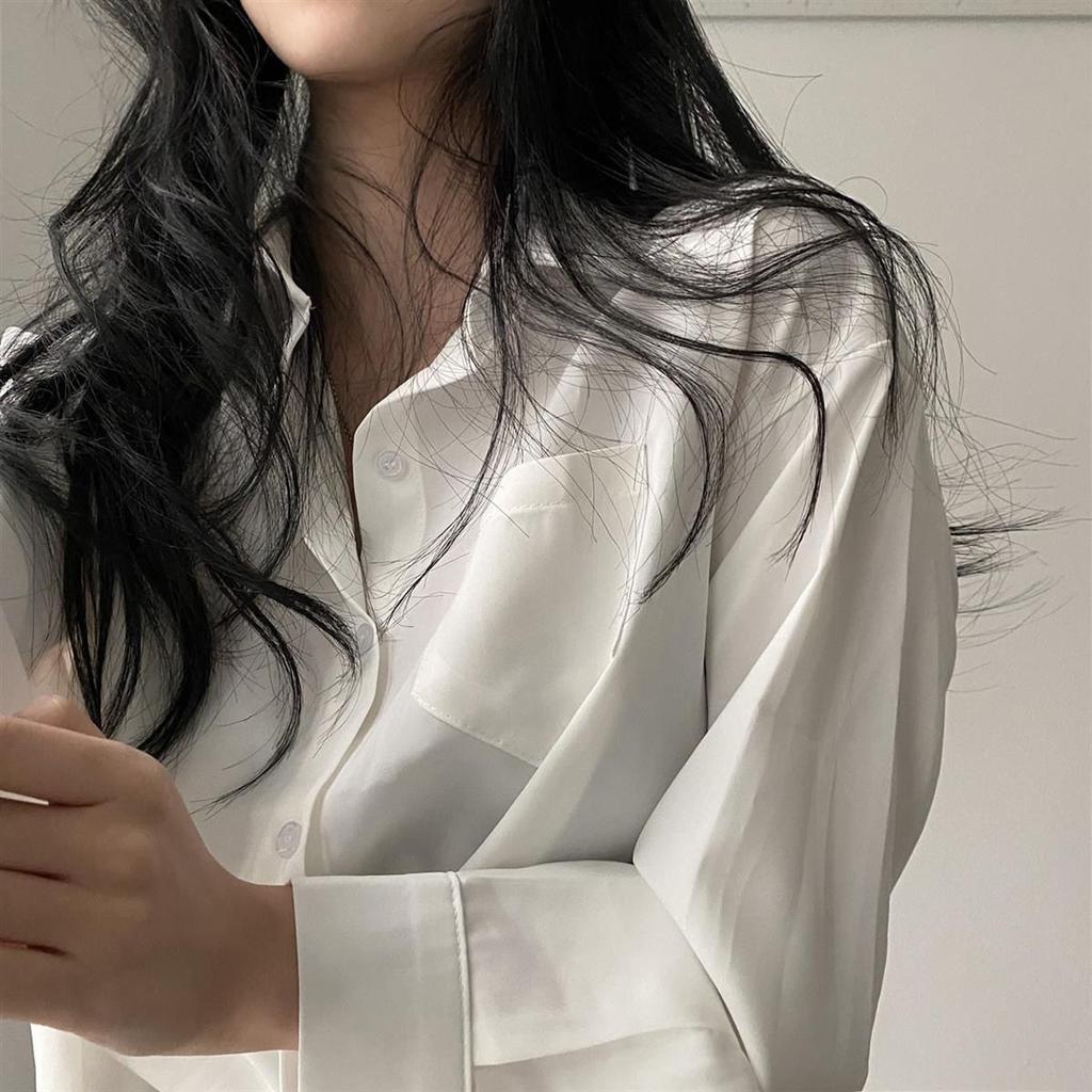 Simple Single Breasted Loose Casual Solid Long Sleeved Shirt And Blouse Office Lady Trend Short Top Simple Elegant White Clothes