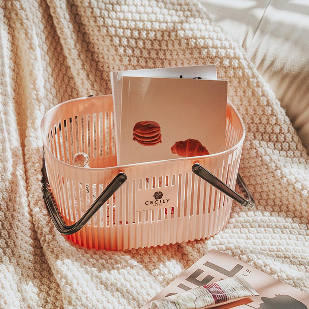 Plastic Organizer Basket with Handles Drainage Toiletry Bin Stackable Storage Basket for Storing Bathroom Body Wash