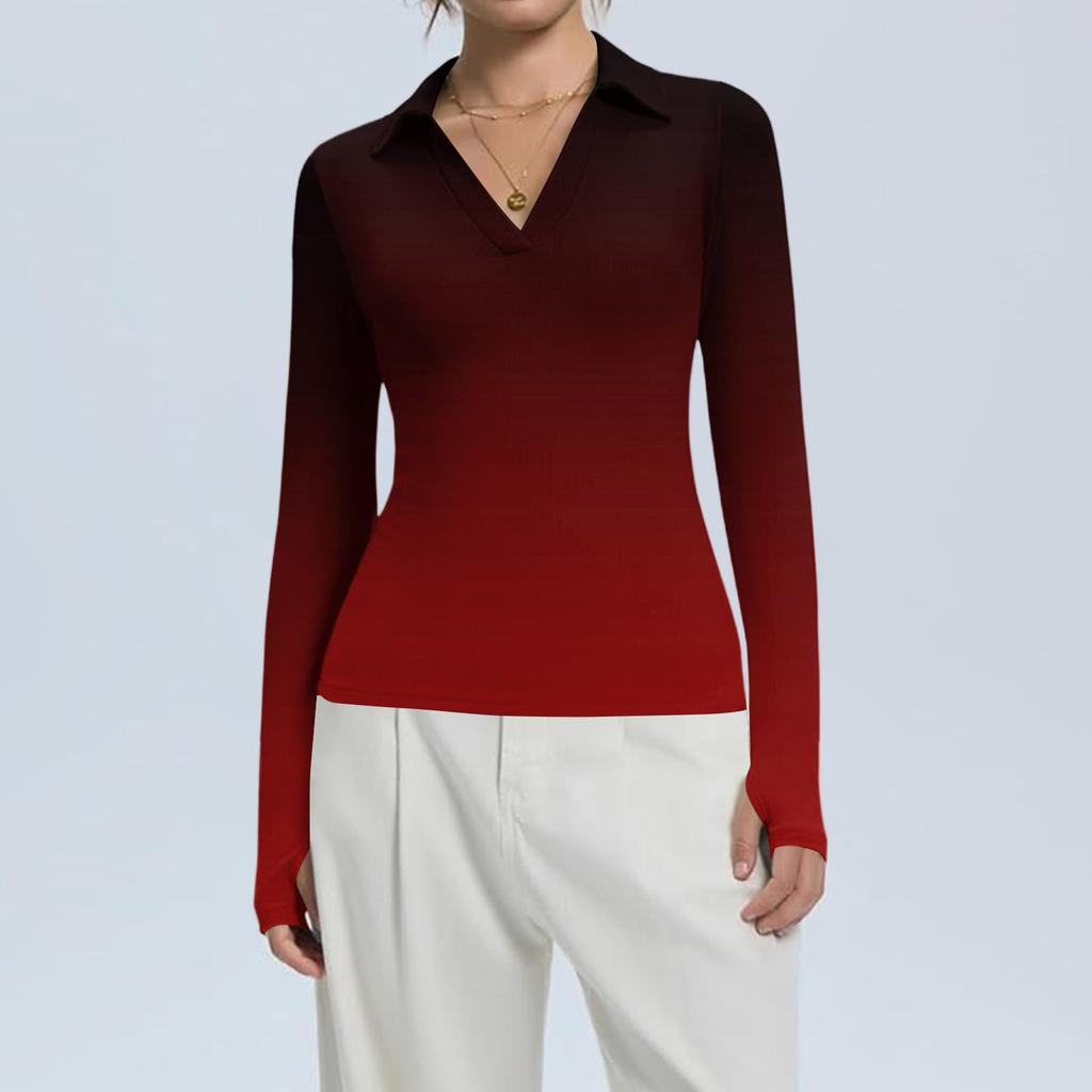 Damenmode Lässig Bedruckt V-Ausschnitt Langarm Knopfleiste Oberteil