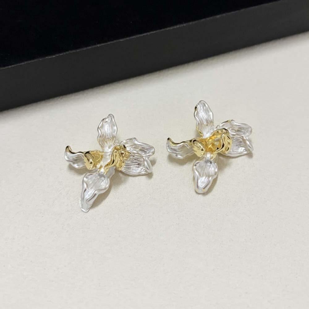 1 pair Luxury Enamel Iris Earrings Temperament Metal Flower Ear Studs  Women