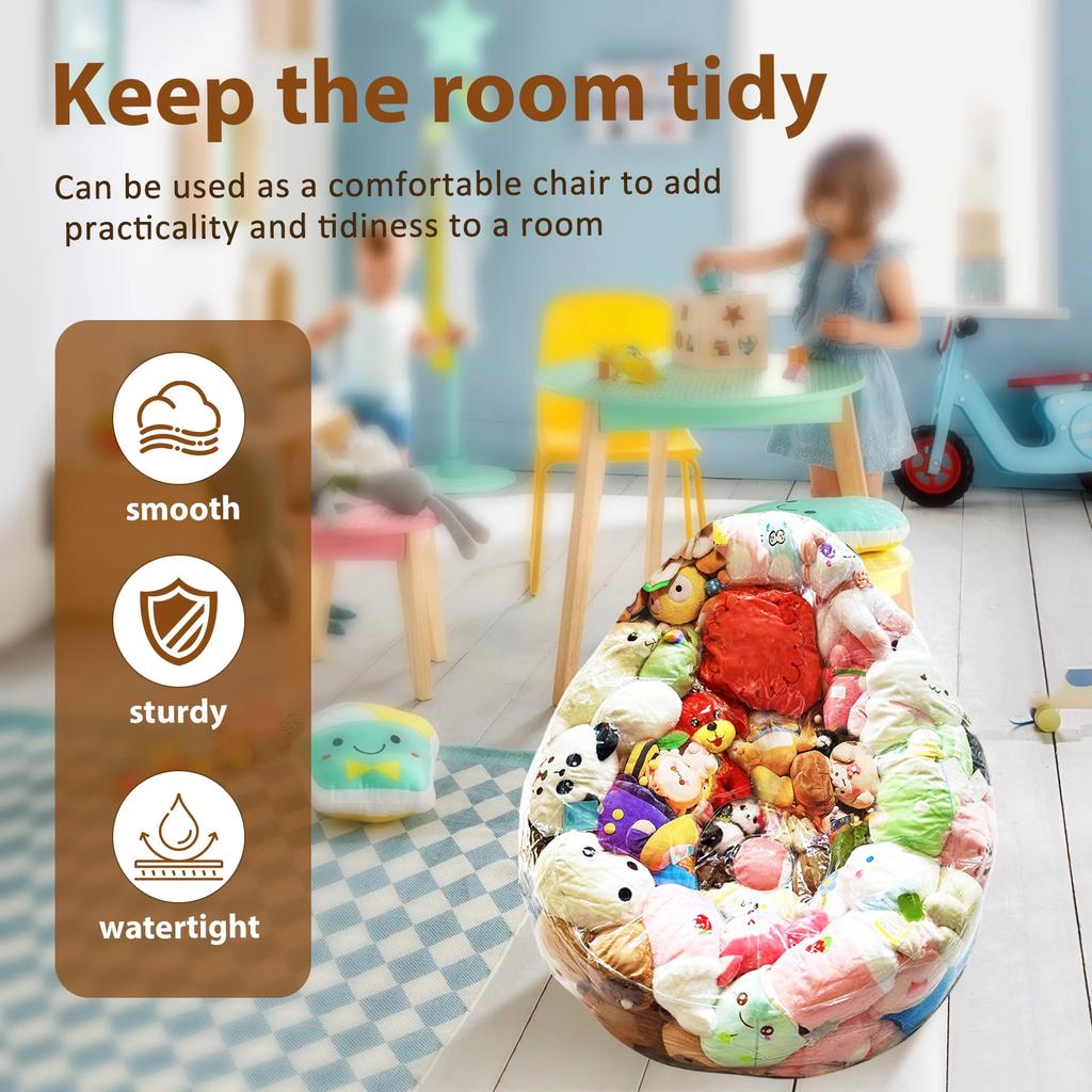 Clear Stuffed Animal Bean Bag Chair Cover 150L Plush Toys Storage and Organizing PVC Waterproof Stuffable Beanbag Chair Cover
