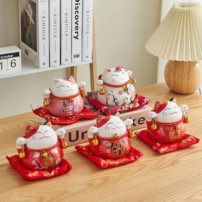 Ornament Ceramic Cat Money Bank Bell Lovely Fortune Cat Piggy Bank Modern Chinese Style Desktop Decoration Living Room