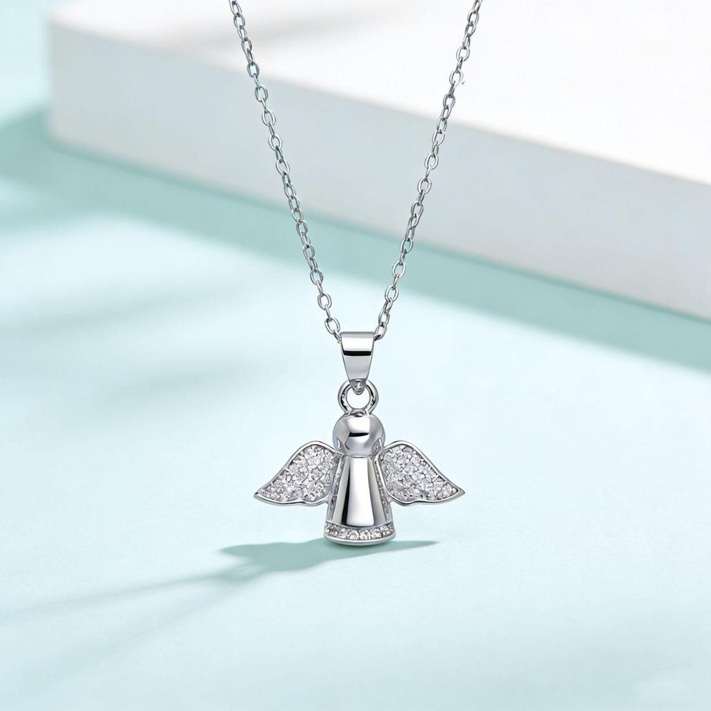 S925 Sterling Silver Angel Necklace with Zirconia - Elegant Women's Clavicle Chain