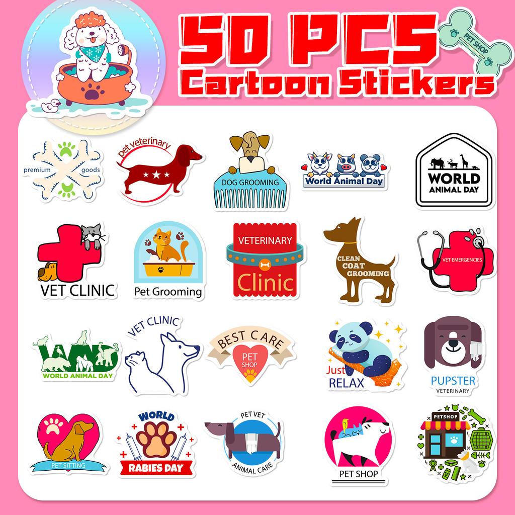 50 Cartoon Veterinary Doodle Stickers Personalized Decoration Pet Hospital Nursing Puppy Animal Protection Waterproof Stickers