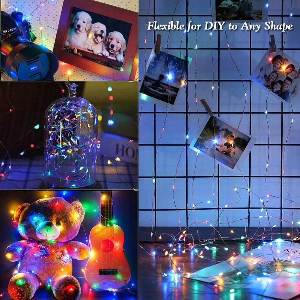2pcs Solar Slivery Wire String Lights, 12M 100LED 8Modes Starry Lights, Bedroom, Garden, Party, Wedding Christmas Decor Lights