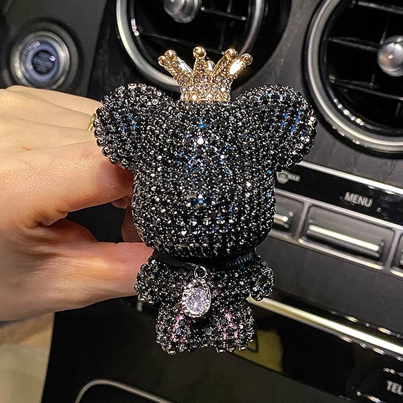 R and D AUTO Bling Car Accessories, Shiny Crystal Bear Car Air Freshener Perfume Vent Fragrance Clip Aroma Diffuser or Decoration (BLACK)
