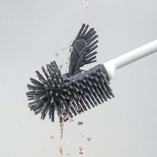 Long Handle Toilet Brush with Anti-Slip Grip, Silicone Bristles Curved Double Head Cleaning Brush for Deep Cleaning Stain