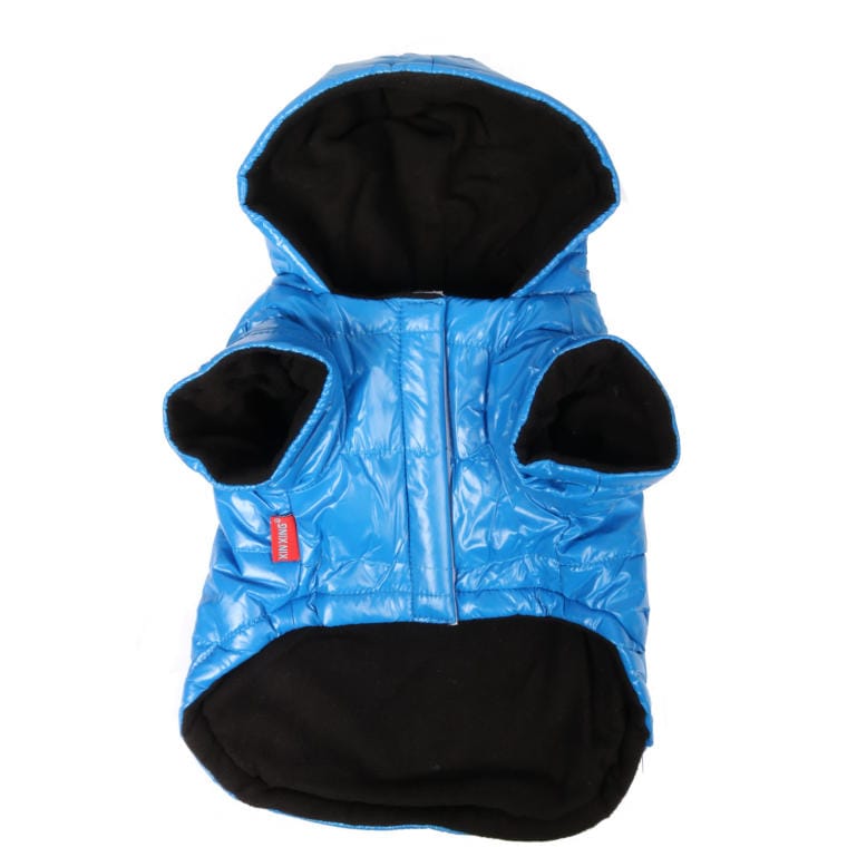 Winter Jacket for Medium Dogs Size L with Fleece Lining and Pocket, Black and Blue, Waterproof