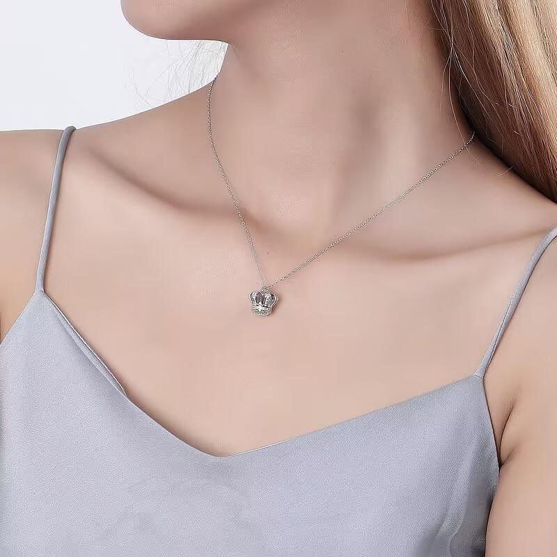 S925 Sterling Silver Noble Crystal Diamond Crown Pendant Necklace Holiday Gift Fine Wedding Party Jewelry