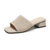Nowe damskie klapki Fei-woven z kwadratowym noskiem, jednoczęściowe, na grubej podeszwie, modne, na średnim obcasie, stylowe klapki