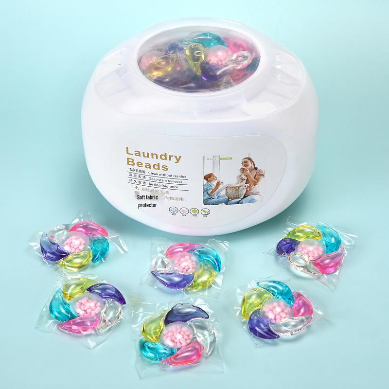 Five-in-One Laundry Pods: Long-Lasting Scent, Stain Removal, Softening, and Concentrated Detergent Beads.