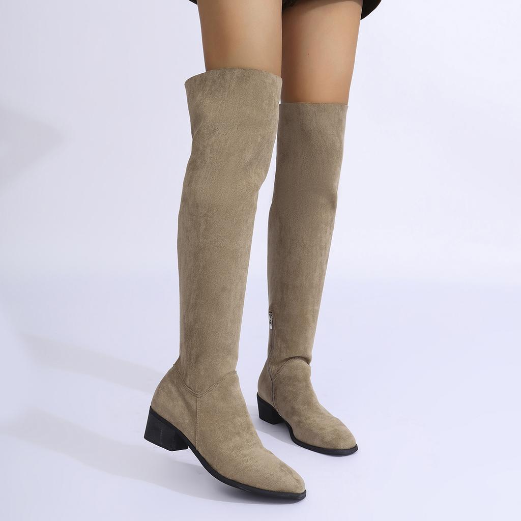 Fashion 2025 Plus Size Shoes Female Over-the-Knee Women's Boots Concise Modern Boots Women Round Toe Med Heel Side Zip Ladies Shoes