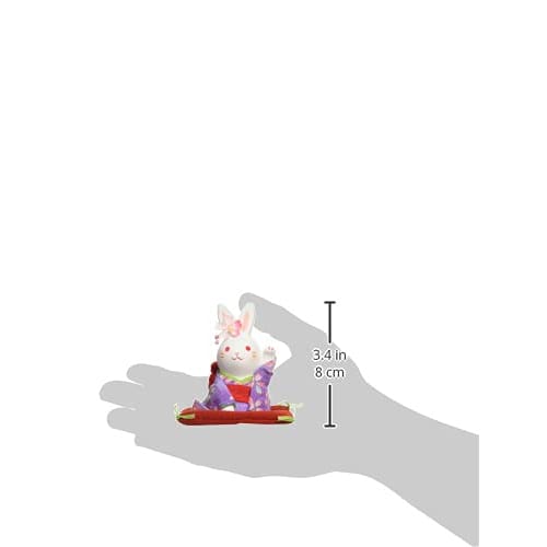 Yakushi Kiln Nishiki-sai Chirimen Flower Rabbit (Left Hand Raised, Small)